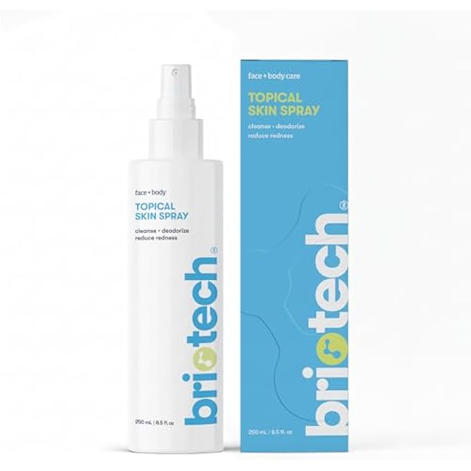 BRIOTECH رذاذ جلدي موضعي، رذاذ حمض الهيبوكلوروس للجسم والوجه، منظف جفون، رذاذ وجه HOCL، دعم ضد التهيج، تهدئة الاحمرار، تخفيف القدم وفروة الرأس، هدية في الجوارب، 8 أونصة سائلة، 1 قطعة - Image 1